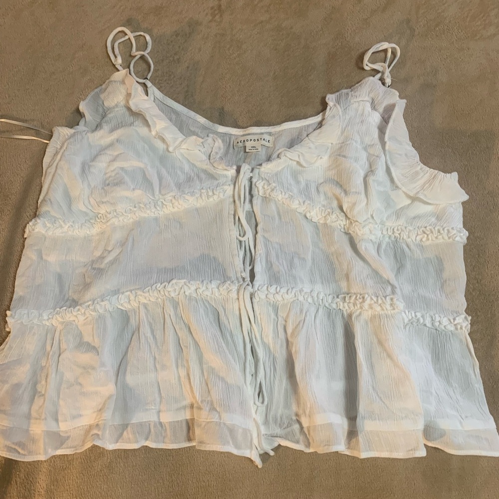 Aeropostale Cream Tie Front Ruffled Camisole